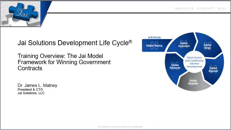 Presentation slide on the Jai Model for government winning strategies.