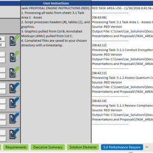 Screenshot of a software interface showing test specification and execution summary.